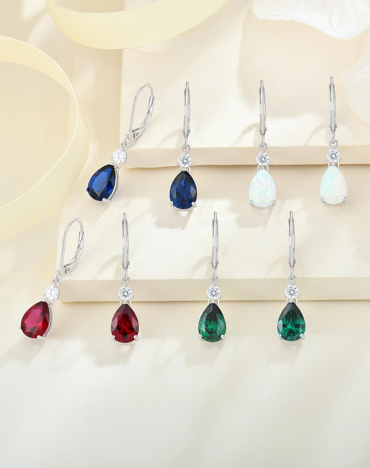 YL Teardrop Butterfly Dangle Earrings for Women, Solid 925 Sterling Silver 18K White Gold Plated Pear Cut Birthstone Halo Leverback Jewelry Gifts