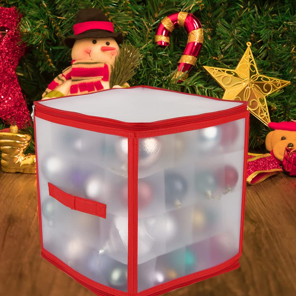 Scatola Portaoggetti per Ornamenti Natalizi, Contenitore per 64 Palline Albero di Natale, Borsa e Scatola Porta Palle