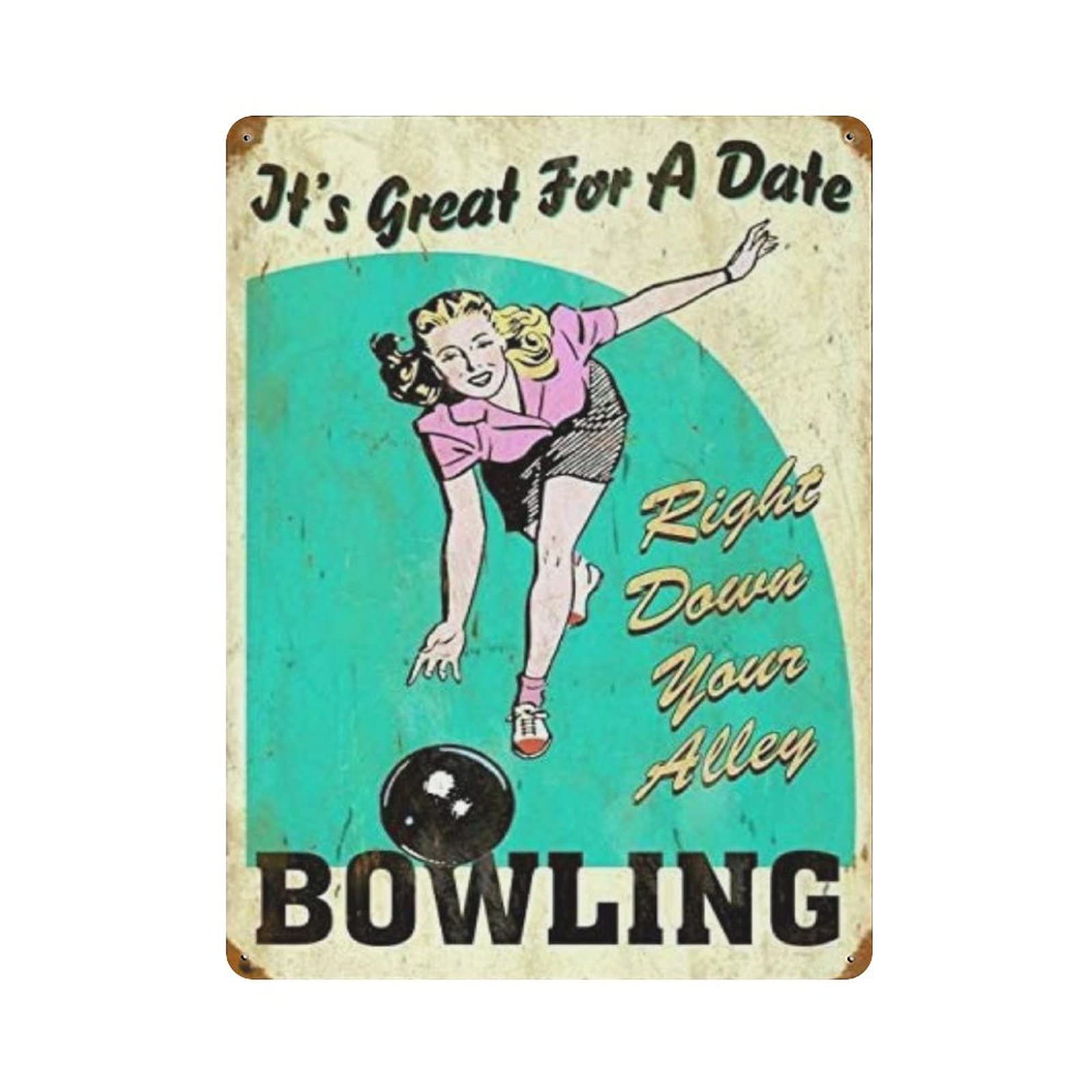 Metal Tin Sign Bowling Alley Advertisement Vintage Tin Poster Metal Sign Wall Decoration Country Kitchen Home Garage Decor 16"x12"