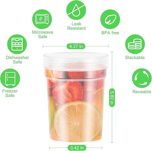 Miniatura 3 de Paquete de 12 recipientes reutilizables de 32 onzas con tapas, sin BPA, a prueba de fugas, apilables, aptos para microondas y lavavajillas