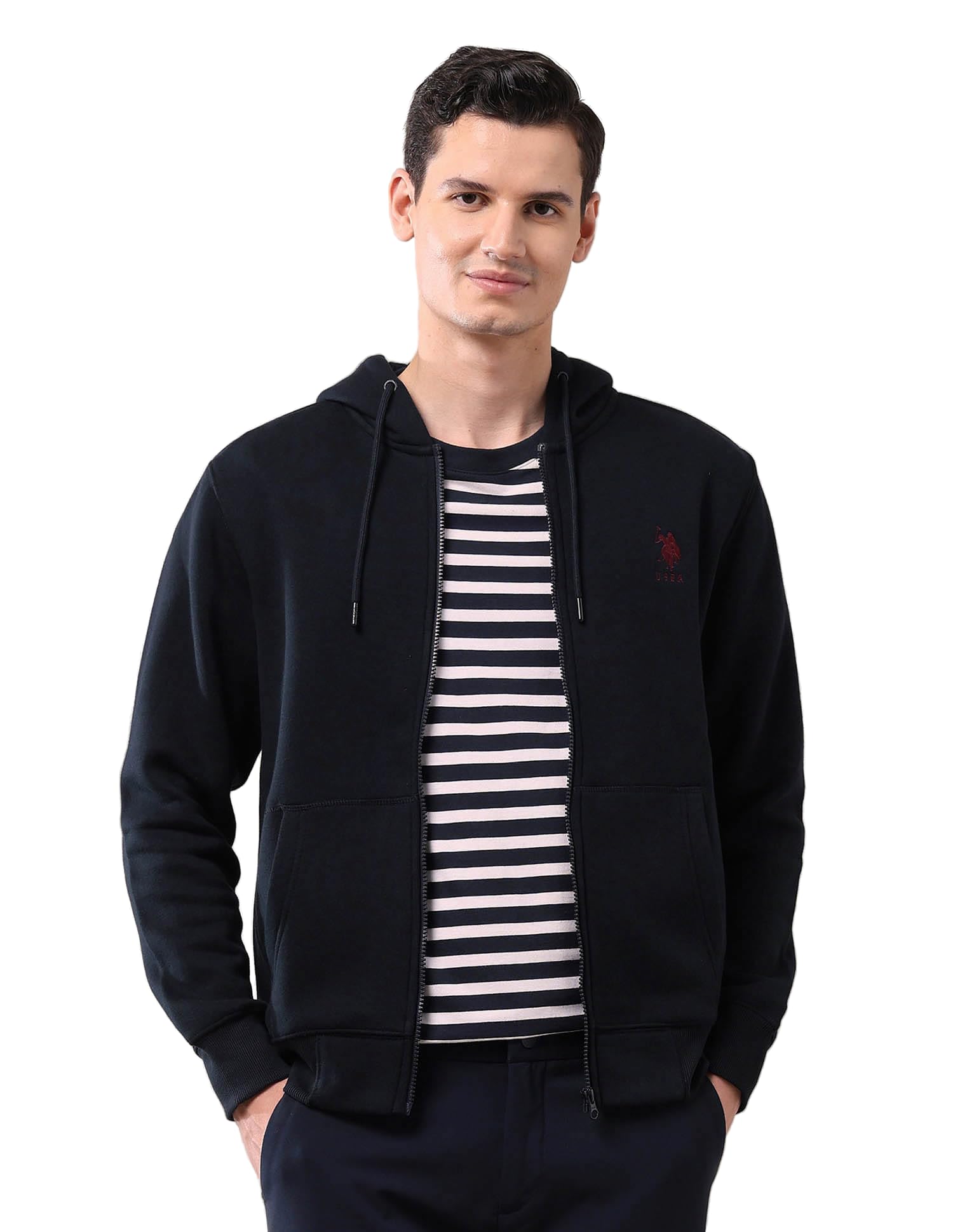 u.s. polo assn. Men's Blue Solid Hooded Neck Long Sleeve Casual Cotton Regular Fit Sweatshirt-picture-13