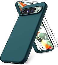 Vansdon Coque Compatible avec Google Pixel 9/9 Pro, 2 Film de Protection en Verre trempé, Housse Souple en TPU en Silicone Liquide, Housse en Caoutchouc Antichoc - Vert Nuit