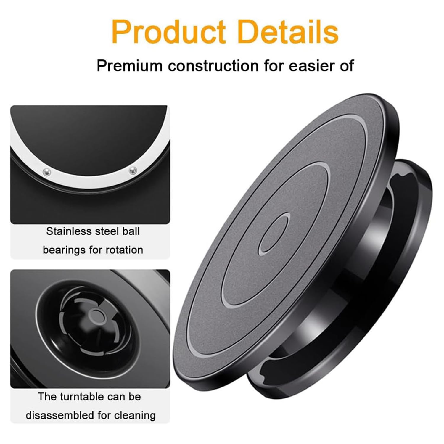 Tocadiscos de plástico negro de 28 cm, diseño moderno, rotación de 360°, perfecto para decoración de pasteles y pintura, ideal para aficionados y entusiastas del bricolaje