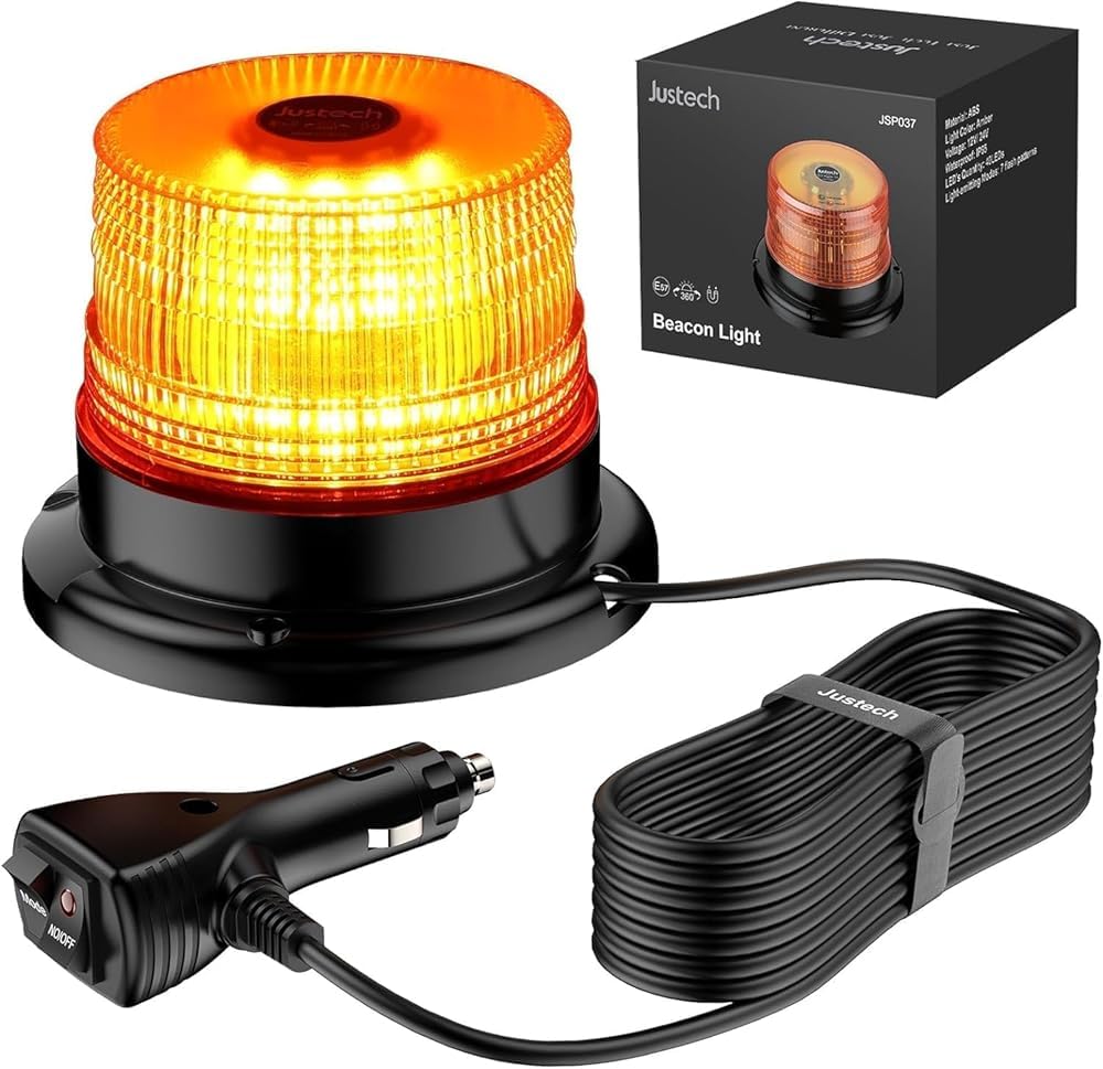 40W Gyrophare LED Orange, Justech 40 LEDs Gyrophare Magnétique E-Mark IP67 Étanche pour 12V/24V VéhiculePhare d'Avertissement Clignotant Magnétique 7 Modes de Flash avec 5m Câble Prise Allume-Cigare