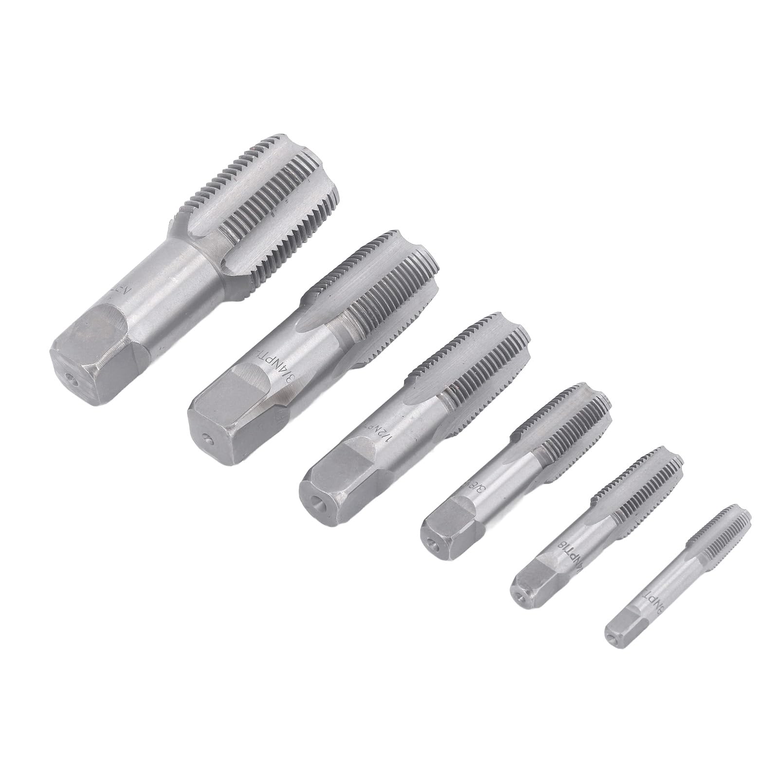 Carbon Steel Threading Tools 1, 6Pcs NPT Pipe Tap Set, 3/4, 1/2, 3/8, 1/4, 1/8 in for Cleaning Threads, Ideal for Plumbers, Mechanics