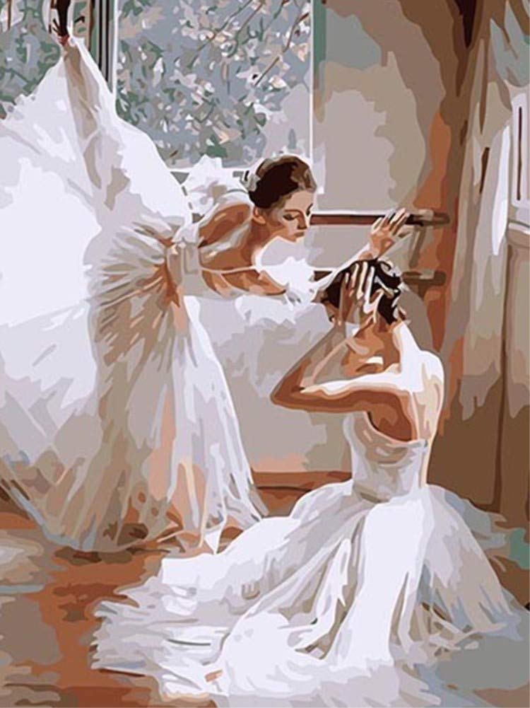 ABEUTY DIY Paint by Numbers for Adults Beginner - Two Ballet Dancers 16x20 inches Number Painting Anti Stress Toys (No Frame)