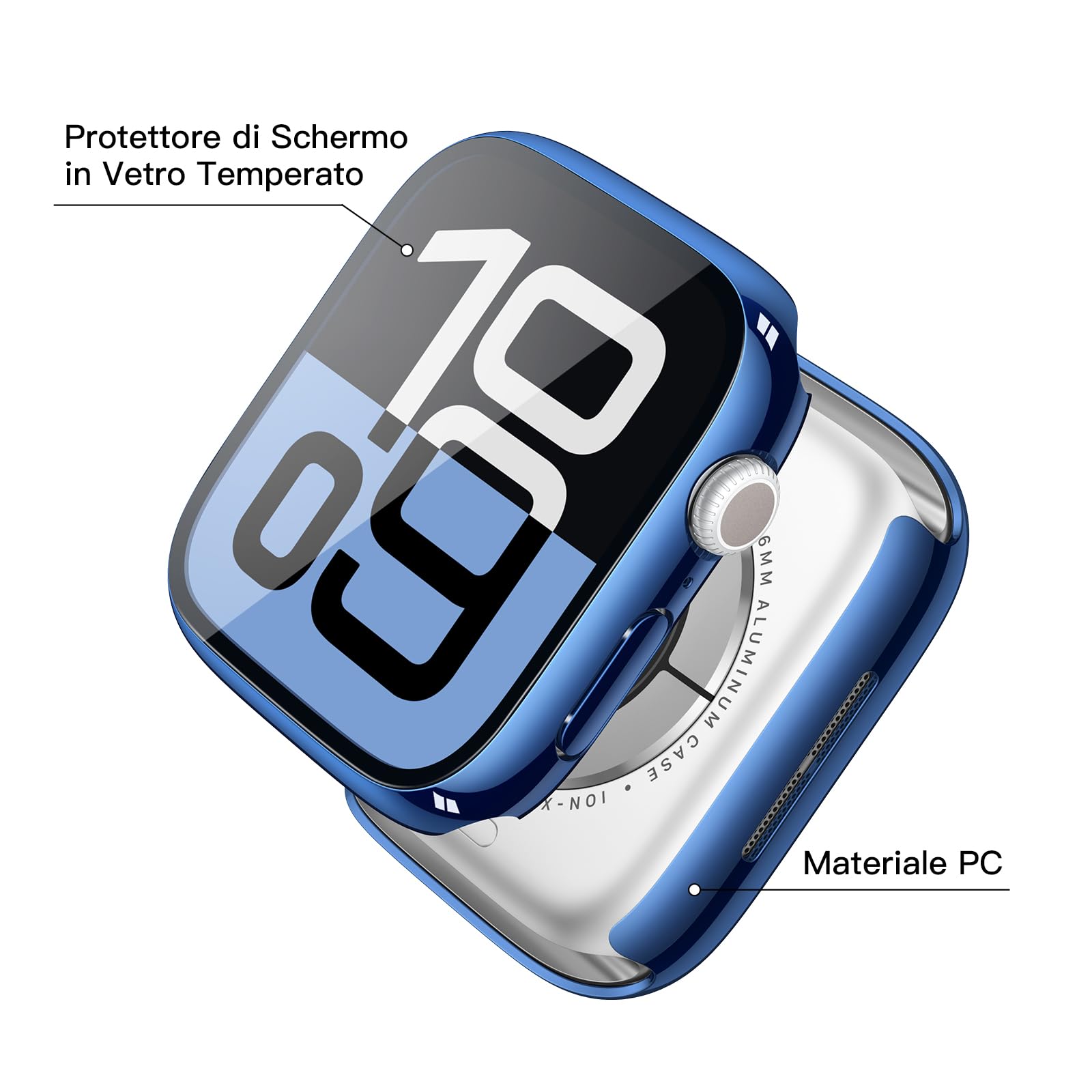 Misxi 2 Pezzi PC Cover Protezione con Vetro Temperato per Apple Watch Serie 11/10 46mm, Custodia Ultra-sottile Anti-caduta Resistente ai Graffi per iWatch, 1 Blu + 1 Trasparente