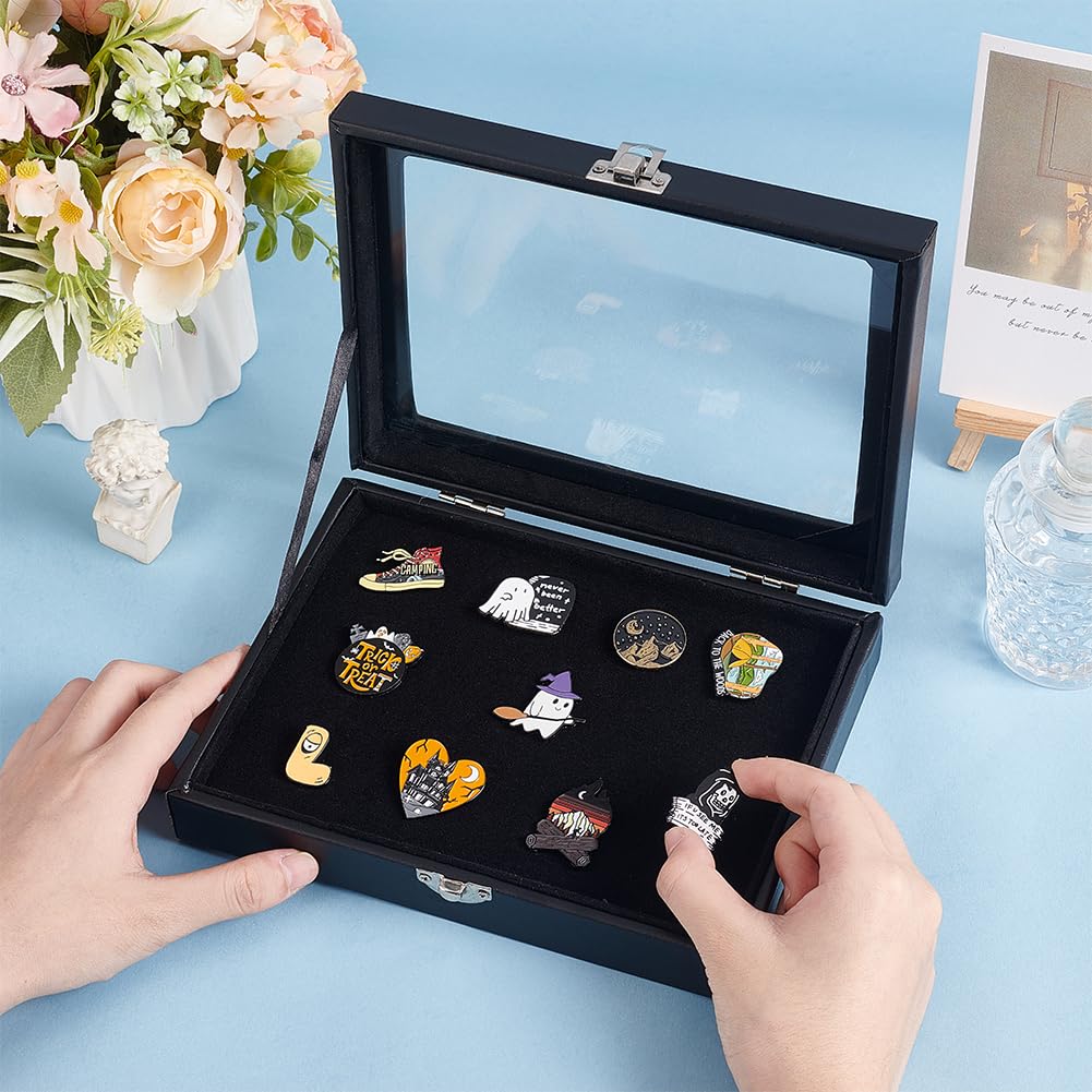 UNICRAFTALE 20x15x4.5cm Black Velve Pin Badge Display Case Ring Storage Box Large Jewellery with Clear Window Shadow Rectangle Box Frame for Medals Badges Brooch Earring Jewelry Display - Image 2