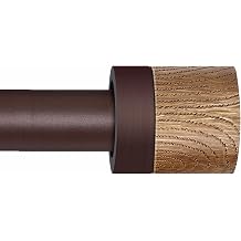 Bronze Curtain Rods for Windows 48 to 84 Inches4-7ft,1 inch Adjustable Window Curtain Rods with Imitation Wood Grain Finials,Heavy Duty Decorative Drapery Rod for Bedroom,Kitchen and patio