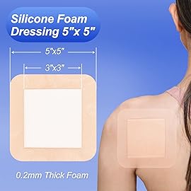 Niceful 10 Count 5 x 5 Silicone Foam Dressing with Gentle Border (3 x 3 Pad) - Bandages for Wounds, Pressure Sores Post-Surgery Incisions Abrasions & Blisters, High Absorbency Wound Care