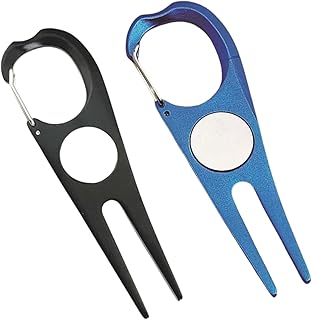 ゴルフフォーク [2色セット] グリーンフォーク アルミ合金製 軽量 携帯便利 耐久性 (ブラック＆ブルー）