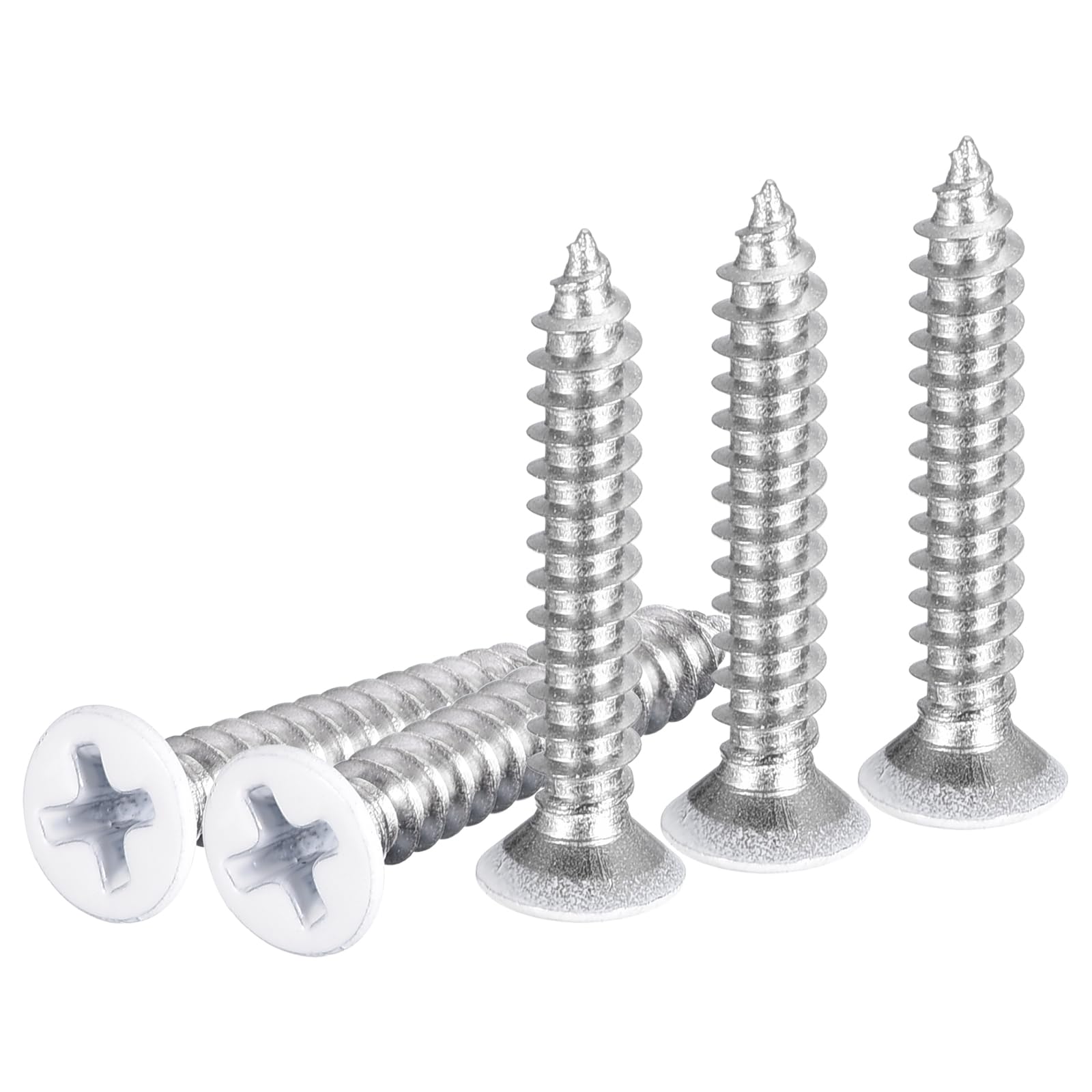 DTGN 50Pcs ST4x25mm Flat Head Wood Screws, 304 Stainless Steel White Phillips Self Tapping Screws