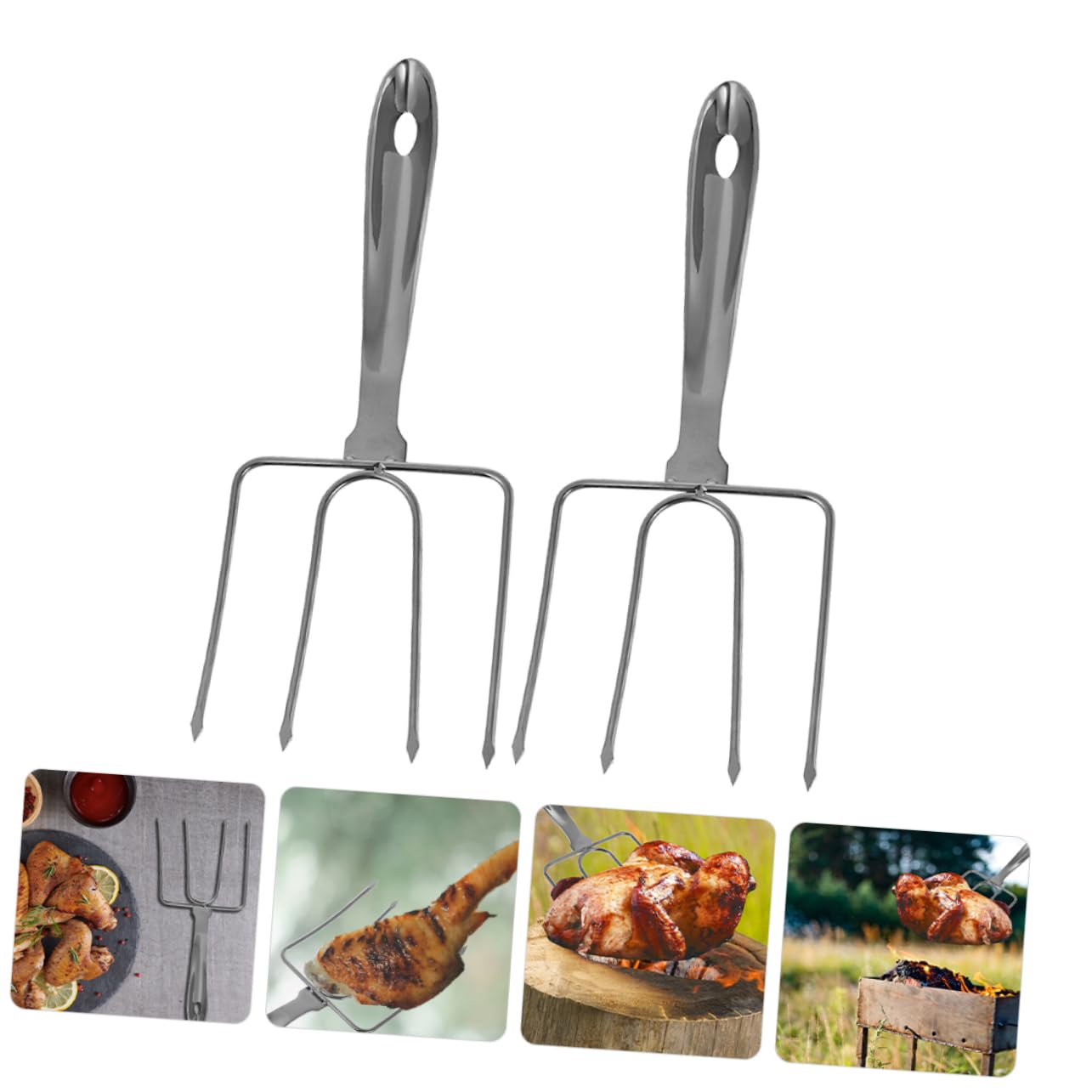 Mikinona 2pezzi Forchette Per Arrosto Acciaio Inossidabile Per Grigliate Di Pollame e Tacchino Strumenti Per Bbq Resistente Alle Alte Temperature Facile Da Pulire e Trasportare