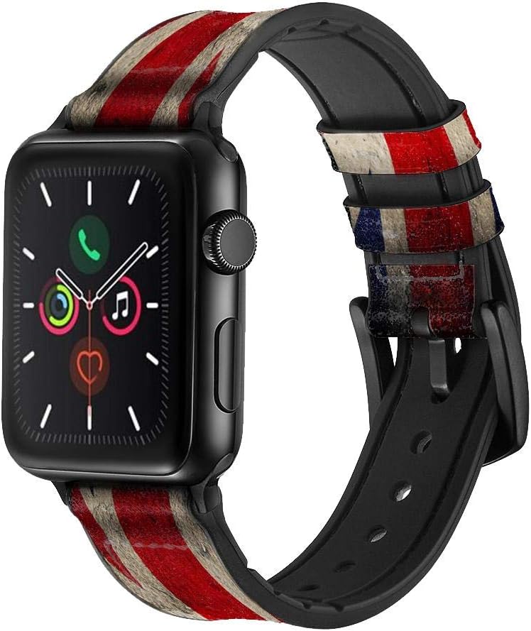 CA0489 Vintage British Flag Leather & Silicone Smart Watch Band Strap for Apple Watch iWatch Size 42mm/44mm/45mm