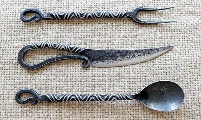 Generic Medieval Hand Forged Cutlery Unique Set of Iron, A Best Gift,LARP, Wrought Iron-F64