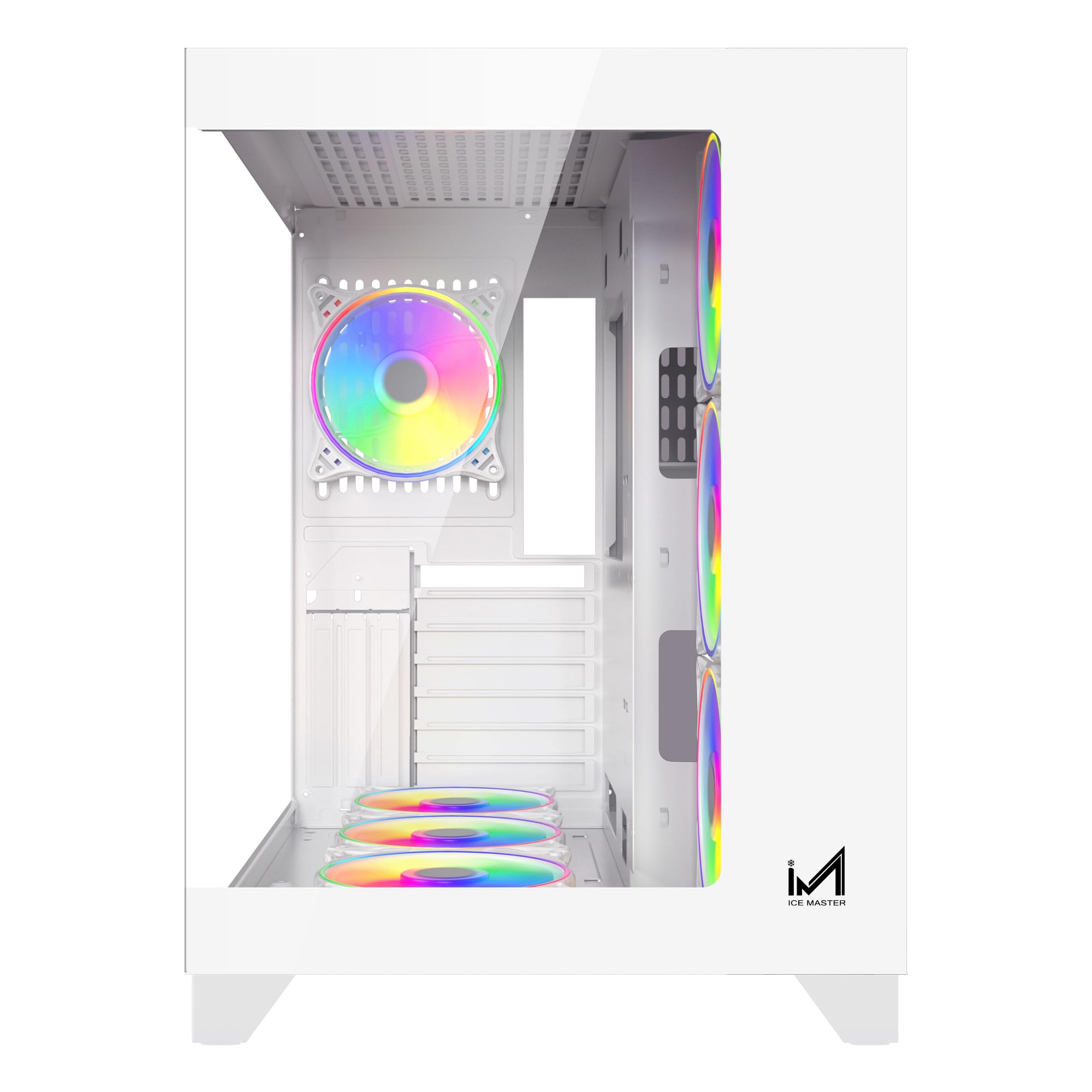 ICEMASTER Dynamite XL Mid-Tower Computer Case/Gaming Cabinet - White (7 Argb Fans) | Support EATX,ATX, Micro-ATX, Mini-ITX | Pre-Installed 3 Side Fans, 1 Rear Fan & 3 Bottom Fans (White)