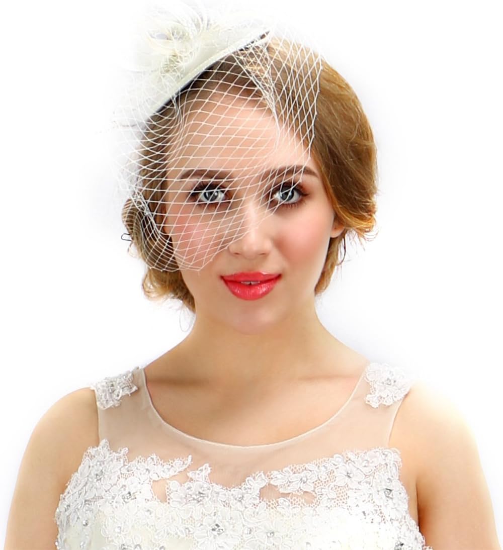 Valdler Women Fascinator Cocktail Hat with Veil Handmade for Wedding Tea Party