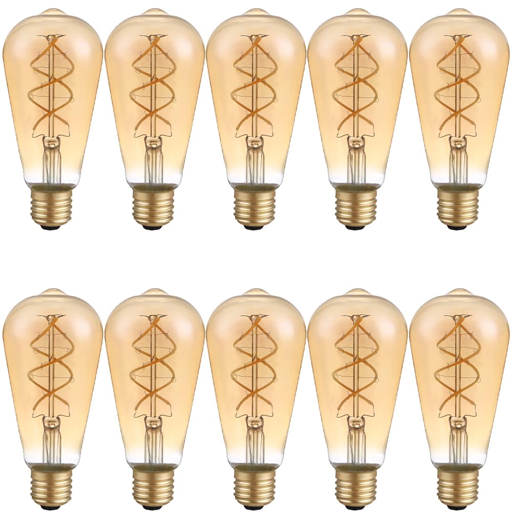 NCC-Licht 10 x LED Spiral Filament Glühbirne E27 Vintage Edison ST64 Rustika 5W Gold extra warmweiß 1800K dimmbar, Ersatz für 25W Glühlampe