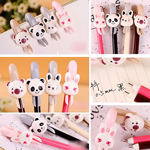 Miisii(Tm) 6Pcs Cute Novelty Cartoon Animal Bear Rabbit Refill Gel Ink Rollerball Pens Set Gifts Prizes For School Girls Students + Free Gift #TOP3