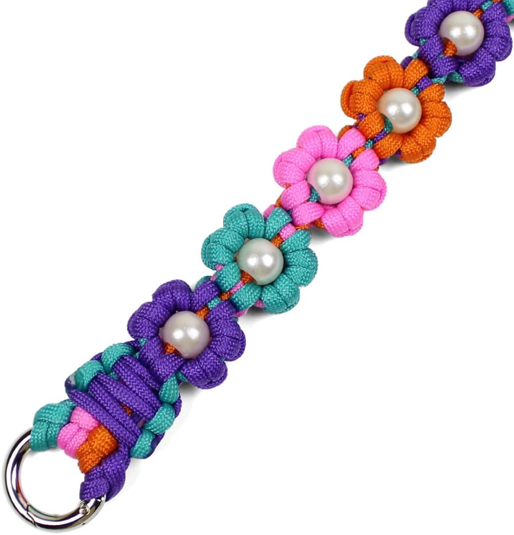 Cute Handmade Paracord Dog Collar Necklace – Unique Hand-Braided Colorful Flower Design Pet Accessory for Medium Large Dogs Fit 19-23" Neck Size XL