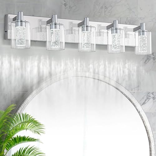 SineRise Lámpara de tocador con 3 modos de color (3000 K4000 K6000 K), lámpara LED de baño con protección ocular, luz de pared moderna regulable