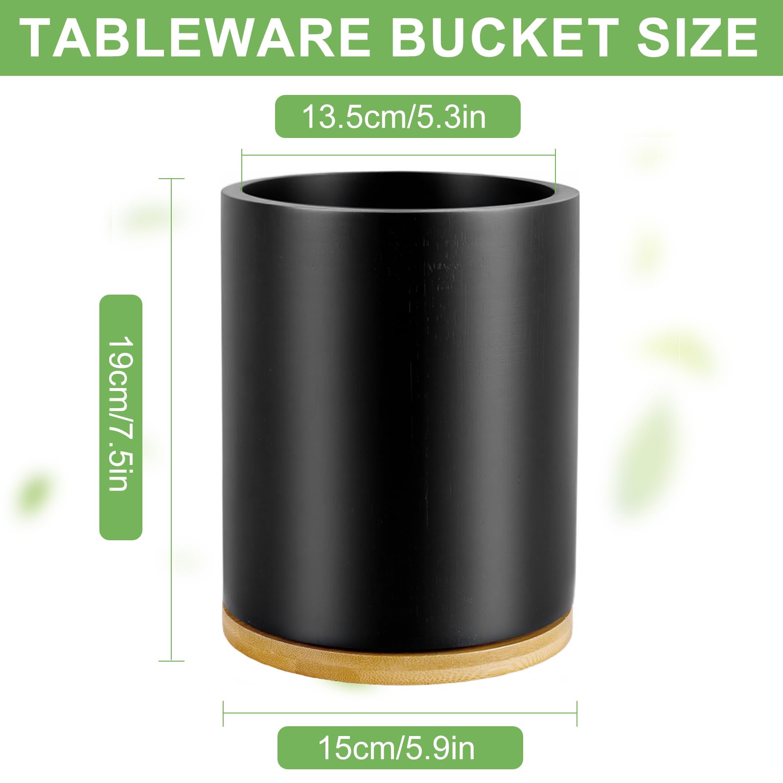 Portautensili da Cucina in Bambù Girevole 360°, Nero, 18.5×15.5×15.5cm, Impermeabile, Portautensili per Utensili da Cucina con Spazio 10-15 Utensili per Bancone da Cucina.