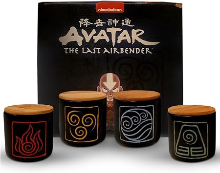 Avatar The Last Airbender Mug Set of 4 - Four Nations with Bamboo Lids - For Fans of Aang, Katara, Sokka, and Zuko