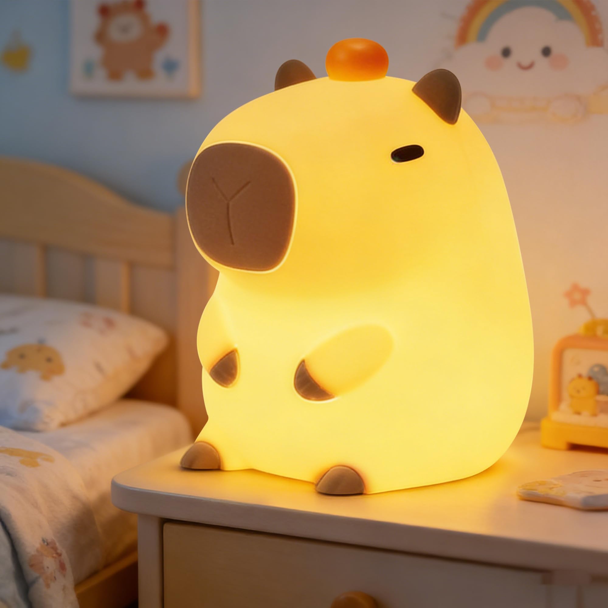 FAMIDUO Luce Notturna a Forma Di Capybara, ​​Luce Notturna Dimmerabile a 2 Livelli Per La Cameretta Dei Bambini, Luce da Lettura, Luminosità Regolabile Luce per Lettura