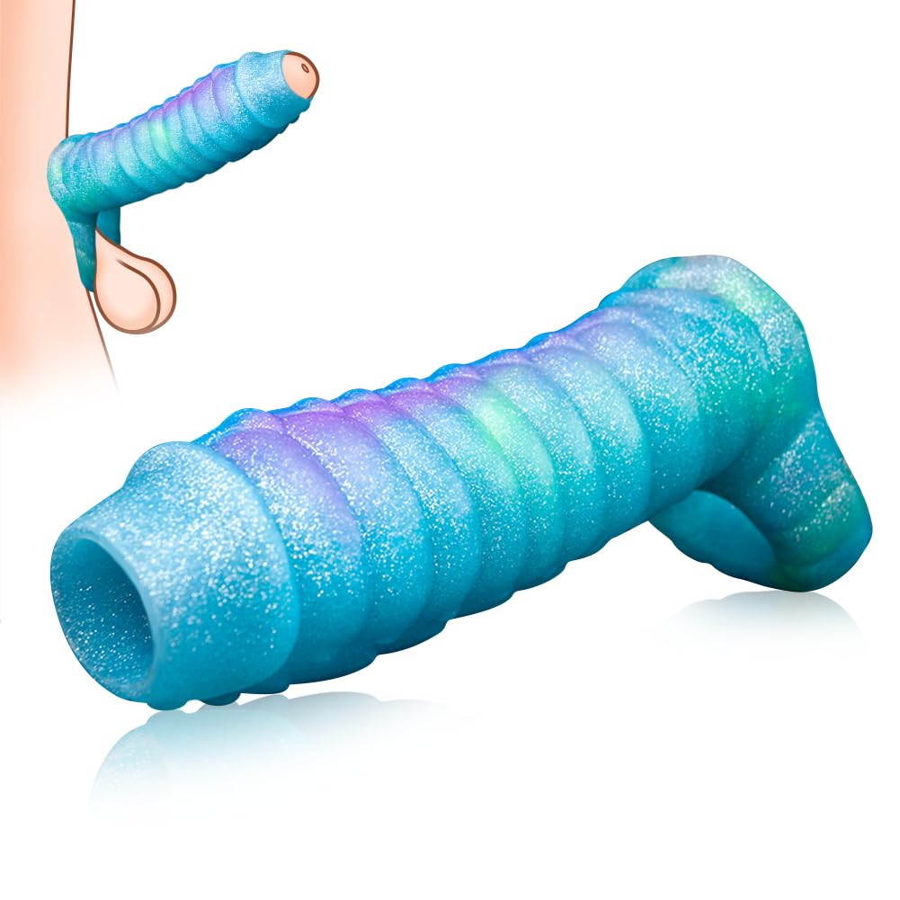 SXOVO Gaines pour Pénis Monstre, Manchon Penis Ouvert avec Anneau Testiculaire, Agrandisseur de Pénis Réutilisable, Retardateur Éjaculation, Sex Toýs Homme pour Couple Plaisir