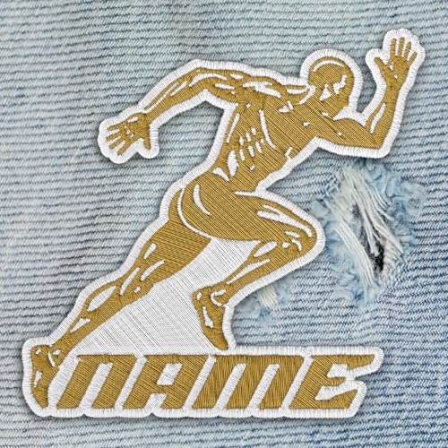 Custom Running Marathon Sports Name Patch Personalized Outdoor Runner Track Team Iron On Sew On Hook & Loop Embroidery Patches for Trucker Hats, Clothes, Backpacks, DIY Accessories, Friend Gifts