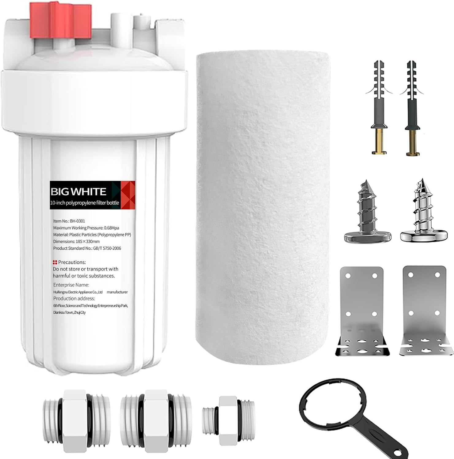 Whole House Water Filtration System, 7.09” x 13.39” Sediment Pre-Filter, PP Cotton Cartridge, Large White Housing for Well & City Water