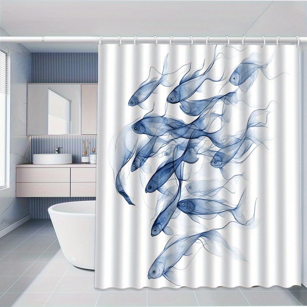 Rideau de douche aquarelle poissons pour créer une ambiance spa océanique à la maison