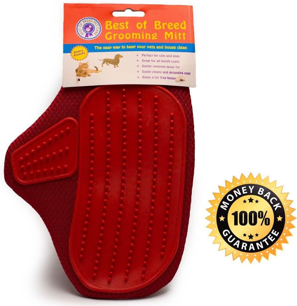 Premium Pet Grooming Glove | Soft Rubber Mitt Gently Removes Loose Pet Hairs, Dirt & Debris | For Dogs, Cats, Horses, Pigs, Goats, More…