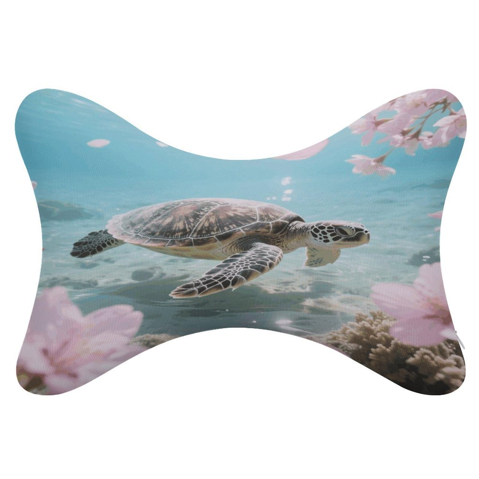 VstaDank Sea Turtle Cherry Blossom Car Pillow Soft Car Neck Pillow Breathable Dog Bone Shaped Travel Neck Pillows Washable Removable All-Season Universal Cars Head Rest Pillows