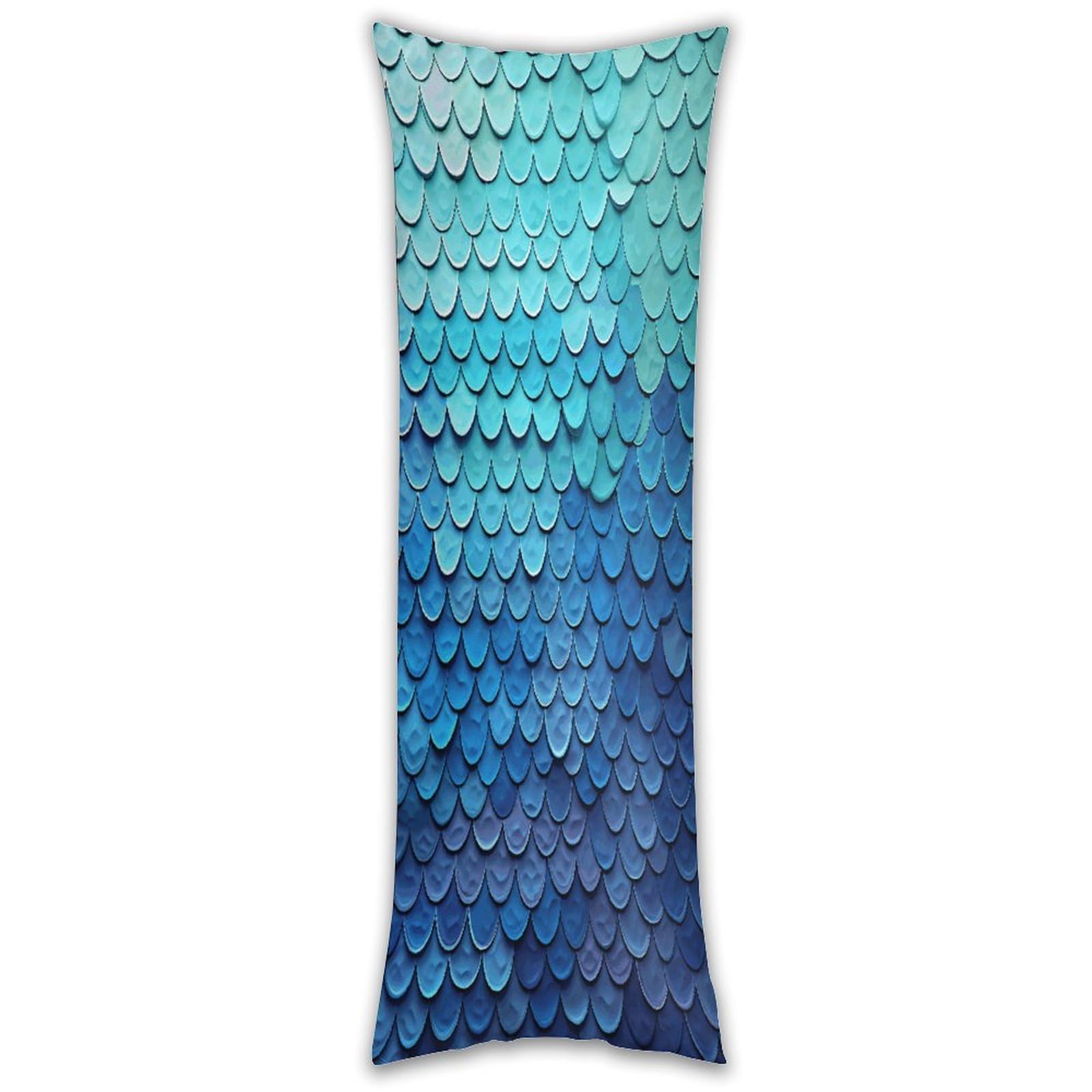 Ocean Sea Blue Mermaid Fish Scale Long Pillow Case with Zipper Ultra Soft Microfiber Long Pillow Cover Breathable Body Pillow Protector Soft Wrinkle Pillowcase for Bed Sofa Bedroom 53 X 19 in