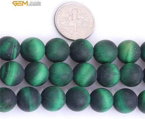Miniatura 3 de GEM-Inside - Cuentas redondas de piedra natural de 0.394 pulgadas (0.394 in) con ojo de tigre verde esmerilado, mate, sin pulir, para hacer joyas,