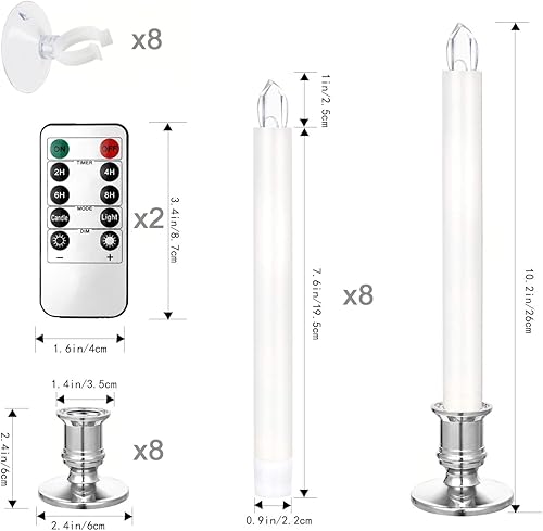 Miniatura 6 de YAUNGEL Velas de ventana, paquete de 8 velas LED de Navidad que funcionan con pilas para ventanas con luces eléctricas remotas con portavelas