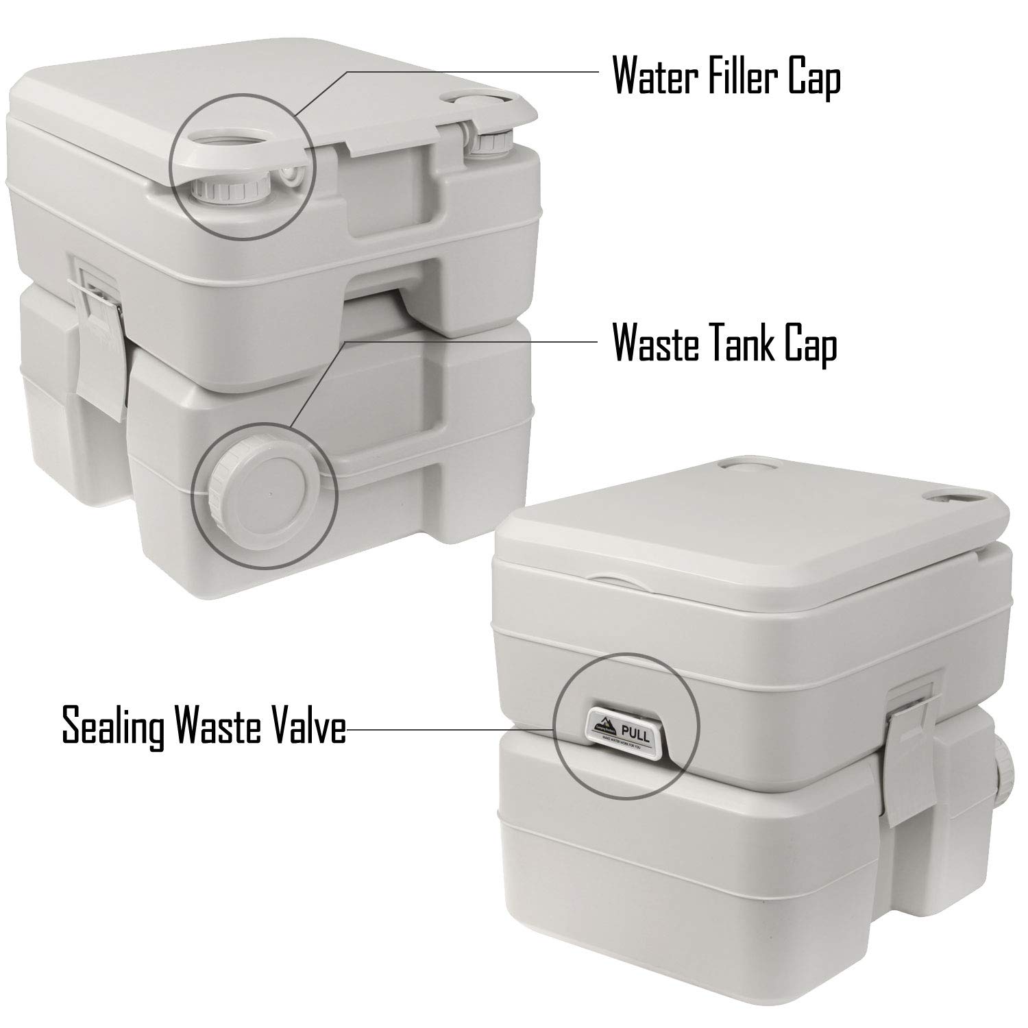 Camping Brothers Portable Toilet with Carry Bag (5.3 Gallons Capacity Waste Tank) - Travel Camping Porta Potty Bathroom Supports 286 LBS and Up to 50 Flushes - Detachable Tanks for Easy Cleaning