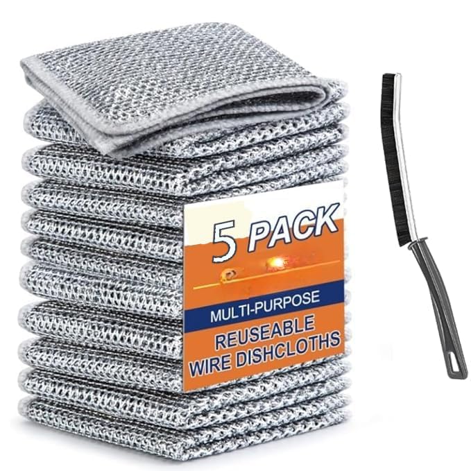 Non-Scratch Wire Dishcloth & Gaps Cleaning Brush, Multipurpose Wire Dishwashing Rags for Wet and Dry, Easy Rinsing, Reusable, Wire Cleaning Cloth for Kitchen, Sinks, Pots, Pans (1) (5) (B0D6KXM3QN) Amazon Price History, Amazon Price Tracker