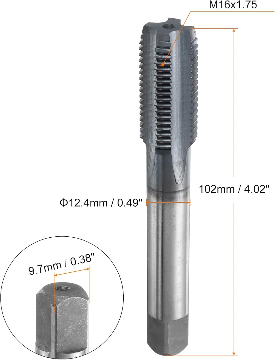 HARFINGTON M16x1.75 Metric Thread Tap 6542 Cobalt High-Speed Steel TiCN Coated Plug Tap Right Hand Straight Flutes Screw Threading Hand Tap