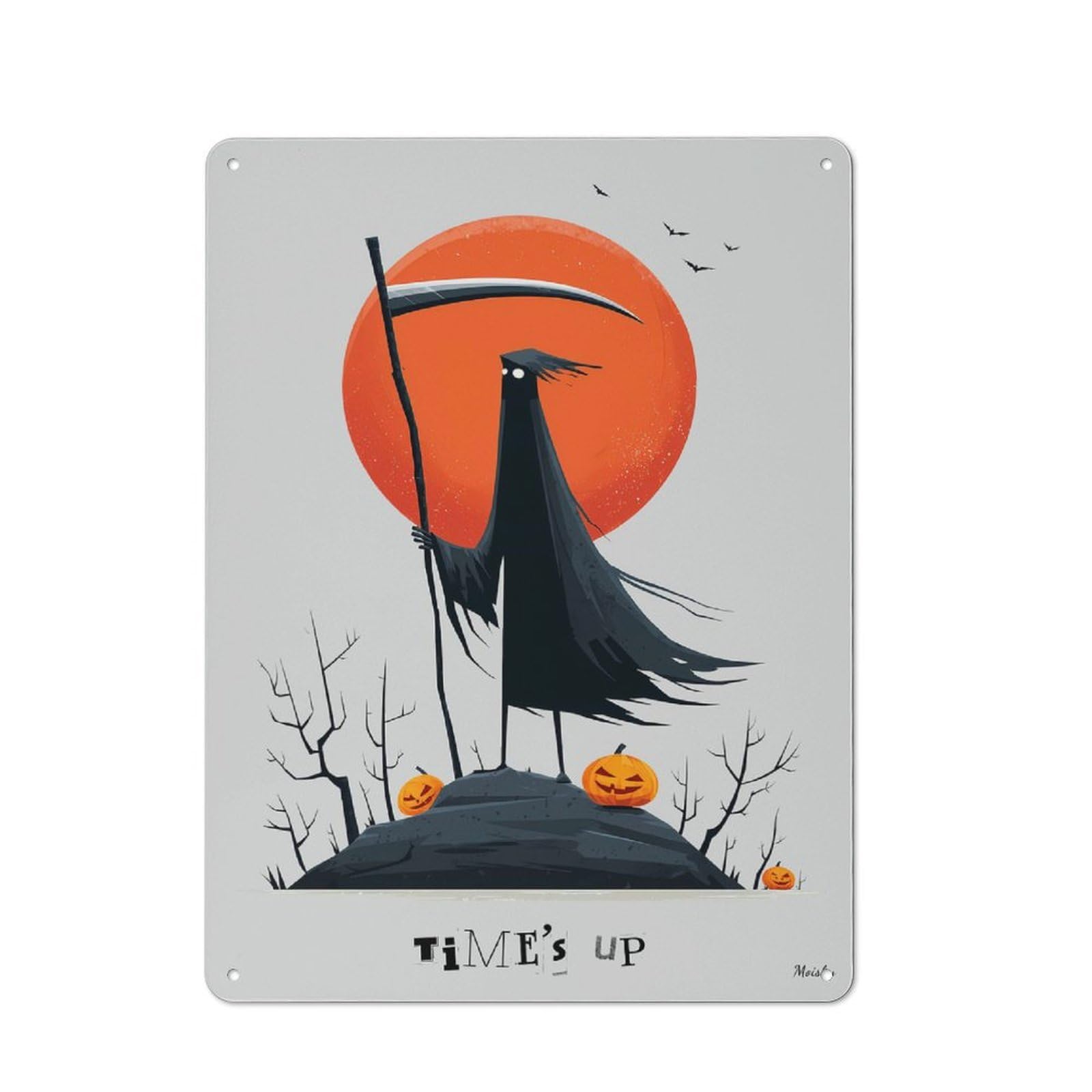 Junmoney Time’s Up — Grim Reaper Halloween Art Rustic Metal Sign 40X30cm For Guest Room Or Hallway, Suited To Hallway Wall Decor Fans