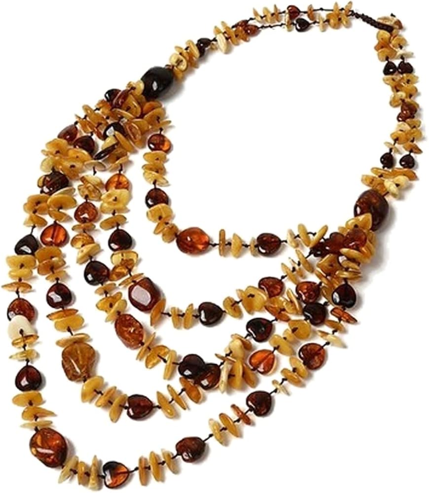 Amazon | 琥珀 ネックレス マルチカラー さざれ 2＋5連 バルト産