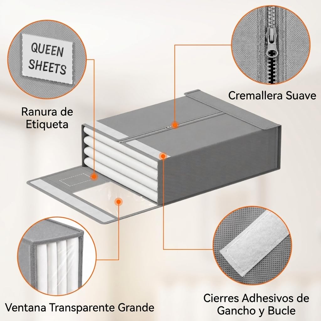Lifewit Organizador de ropa de cama de 6 unidades, cajas de almacenamiento plegables, organizador de armario de tela con tapas, ventana transparente y etiqueta, para sábanas, juego de funda de edredón