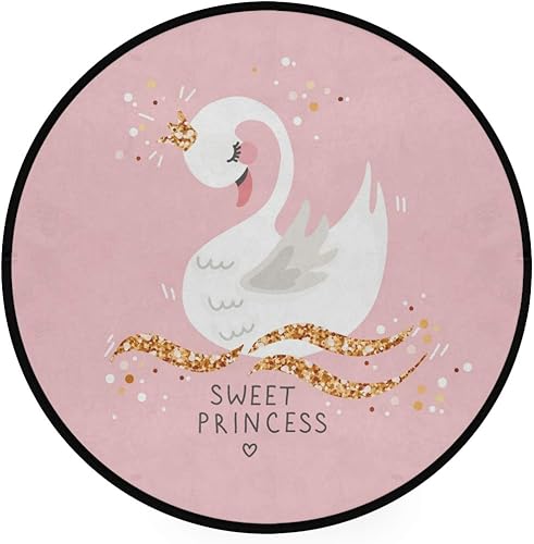 Miniatura 2 de Sweet Cute - Alfombra redonda de cisne de dibujos animados de cisne rosa y dorado, alfombra suave y cómoda con respaldo antideslizante para