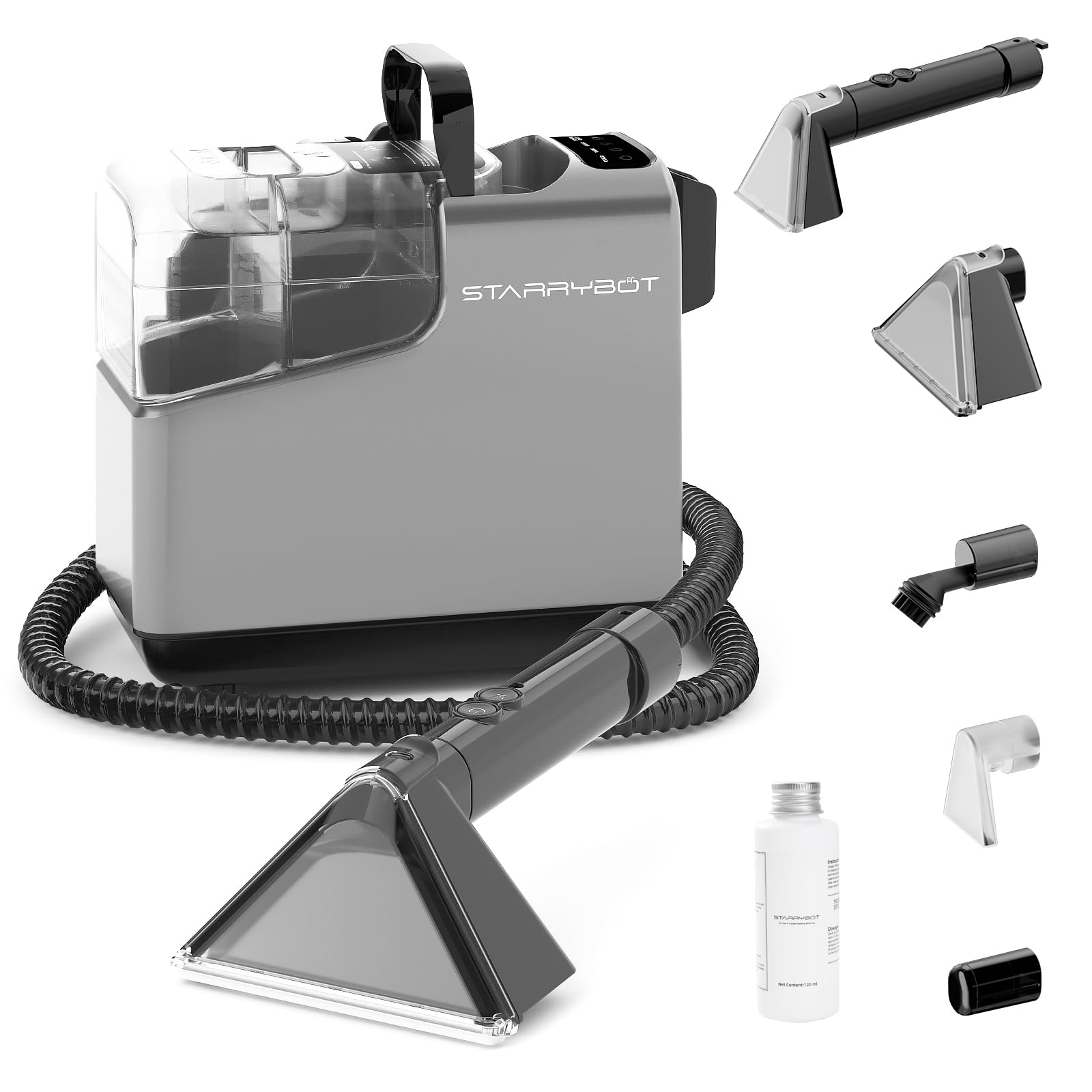 starrybot portable carpet cleaner machine with steam and heating techology,13kpa powerful suction with versatile tools for pets, couch, car,self-cleaning