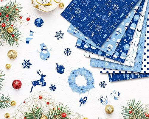 Whaline 12 Designs Christmas Pattern Paper Set A5 Size 60 Sheet Snowflake Snowman Winter Bear Glossy Pattern Paper White Blue Decorative Craft Paper Double-Sided for Card Making Scrapbook
