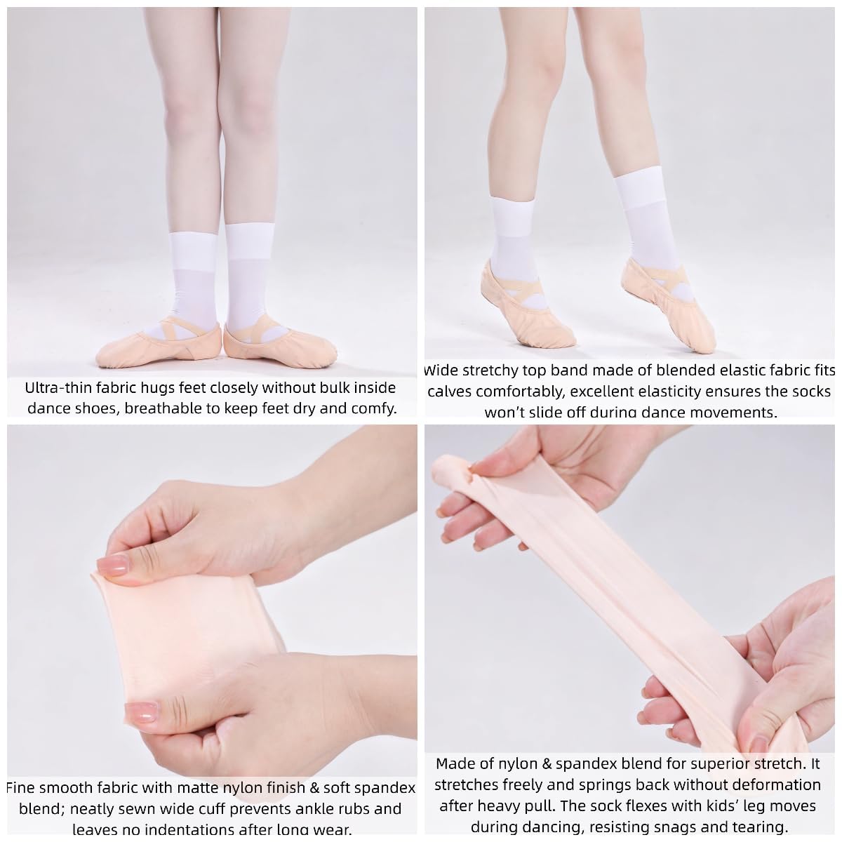 Calze da balletto senza cuciture per ragazze, confezione da 3 paia, morbide e traspiranti (EU 23–36)