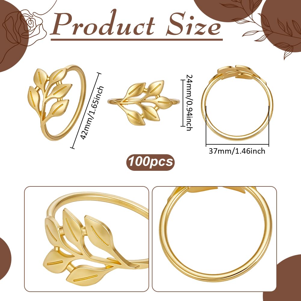 UNICRAFTALE 100pcs Anneaux de Serviette en Feuille Dorée en Alliage en Gros Porte Serviette Métallique Décor de Serviette pour Dîners Banquets Thanksgiving Noël Fêtes Mariage