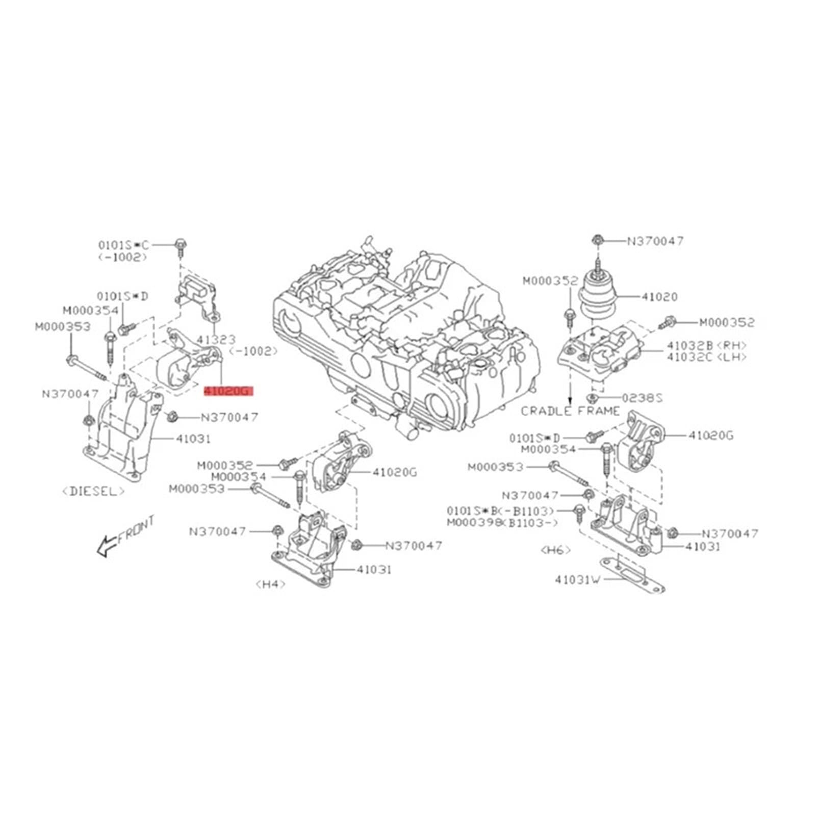 41022AJ000 Przedni środkowy uchwyt silnika samochodu pasuje do Subaru Legacy Outback 2.5L H4 2010-2012 Gumowy uchwyt poduszki silnika Mocowaanie silnika