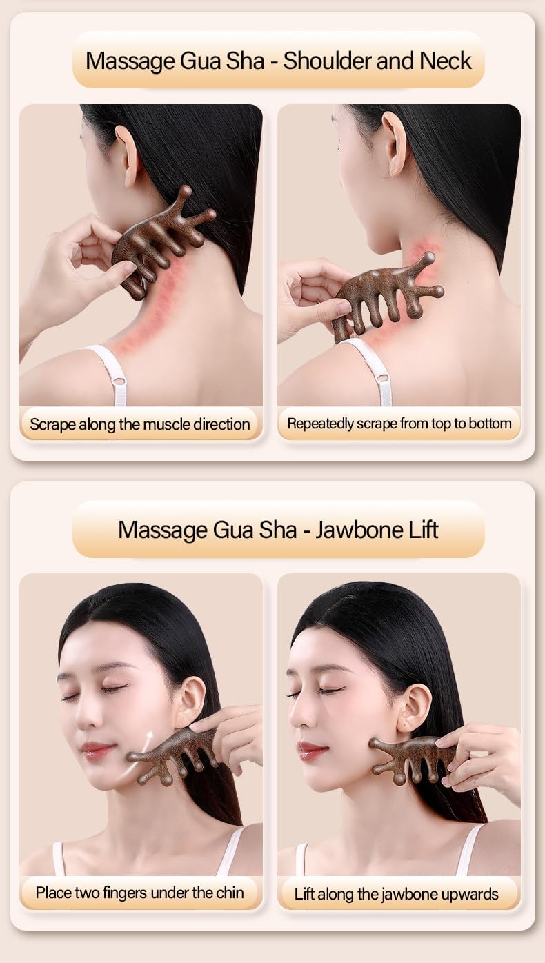 Sandalwood Massage Comb Gift Set - 7-Prong Wooden Scalp Massager & Gua Sha Tool for Head, Neck, Face, Shoulders - Ergonomic Handheld Scraper with Natural Finish, Ready-to-Gift Box
